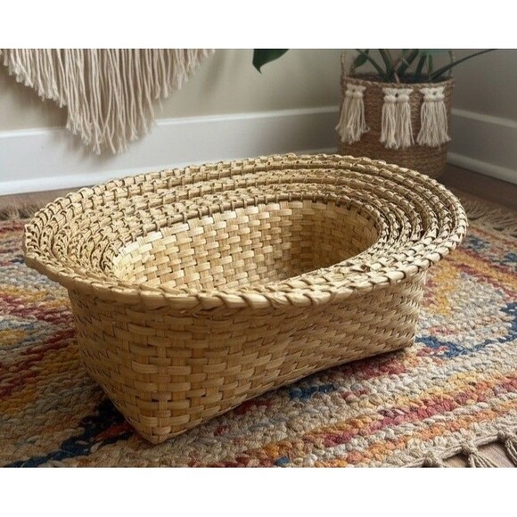 Unbranded Other - Handwoven Basket Set 7 Nested Oval Natural Wicker Boho Farmhouse Vintage Decor